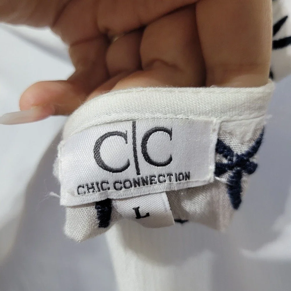 CC Chic Connection White Bohemian Nsvy Embroidered Dress L - Picture 3 of 6